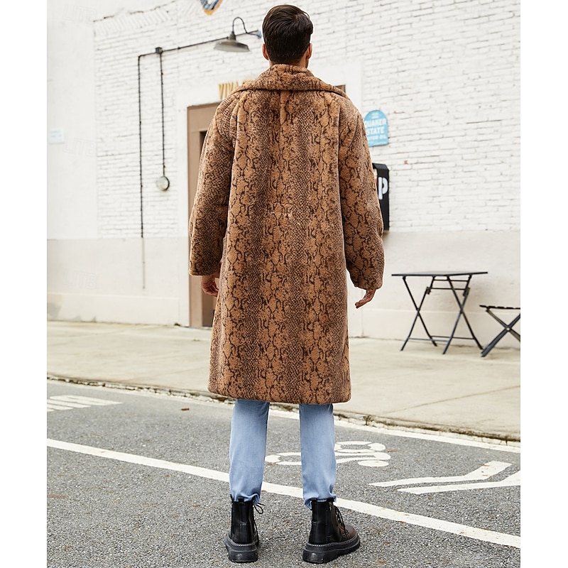 Men's Winter Coat Fur Coat Trench Coat Vacation Casual Winter Polyester Soft Outdoor Outerwear Clothing Apparel Warm Ups Comfort Leopard Pocket Lapel4
