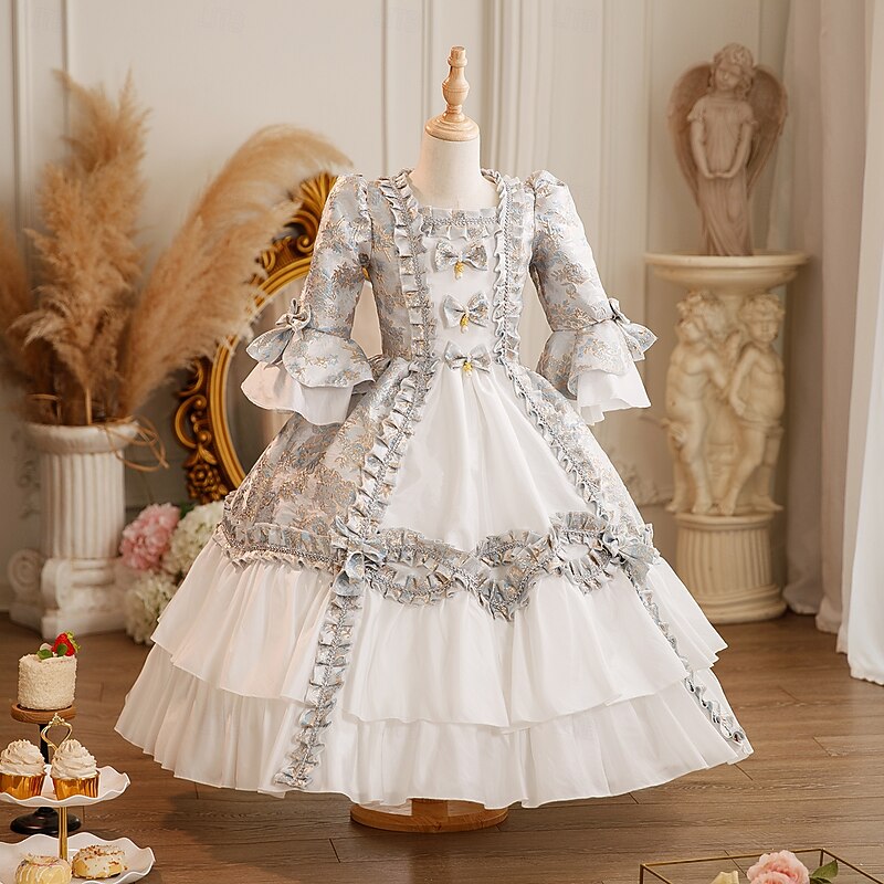 Rococo Steampunk Fancy Maxi Party Costume Accessories Bell Sleeve Princess Bow Retro Ball Gown Point Fancy Dress Girls' Royal Christmas Halloween Carnival Masquerade Wedding Party Festival Kid's