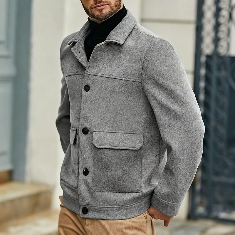 Men's Lightweight Jacket Casual Jacket Vacation Daily Breathable Pocket Fall Winter Plain Fashion Classic Lapel Regular Gray Jacket3