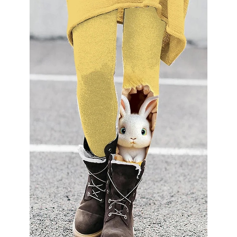 Women's Leggings Vacation Vintage Fashion Full Length High Waist Graphic Animal Printing Thermal Warm Soft Breathable Stretchy Formal Outdoor Vacation White Yellow Green Spring Fall Slim Fit