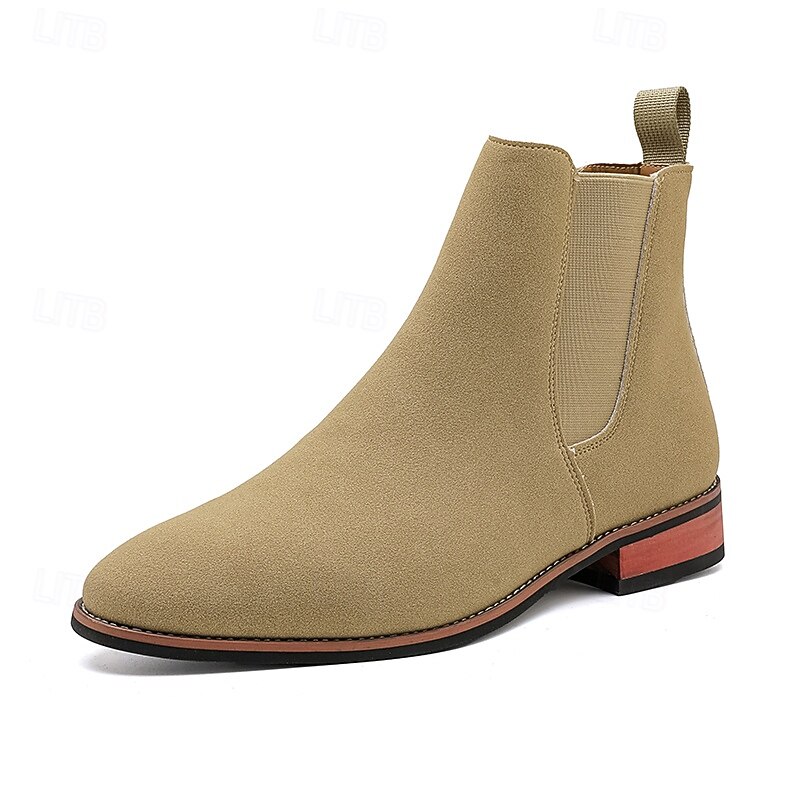 Men's Beige Chelsea Boots with Minimalist Design and Slip-On Comfort, Modern Ankle Boot Style for Gentlemen, Suitable for Smart Casual Outfits and Weekend Wear3