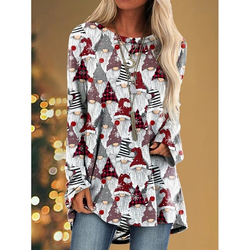 Christmas Women's T Shirt Graphic Santa Claus Christmas Tree Vintage Stylish Classic Long Sleeve Crew Neck Round Neck Long Tops Daily Going out Weekend Print Black Red Gray Spring Fall Winter3