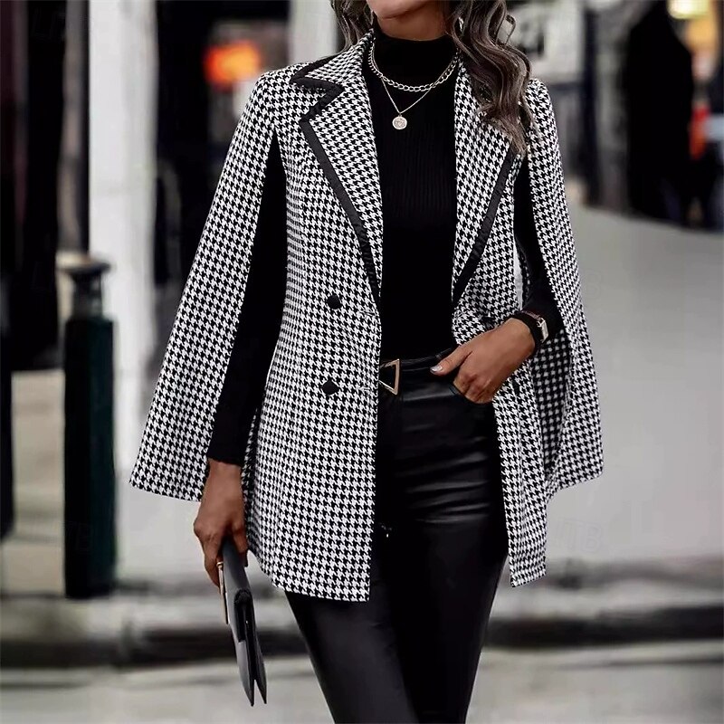 Women's Blazer Comfortable Pocket Elegant Fashion Outdoor Lattice Going out Casual Daily Weekend Cardigan Regular Lapel Regular Fit Long Sleeve Outerwear Black And White Spring Fall3