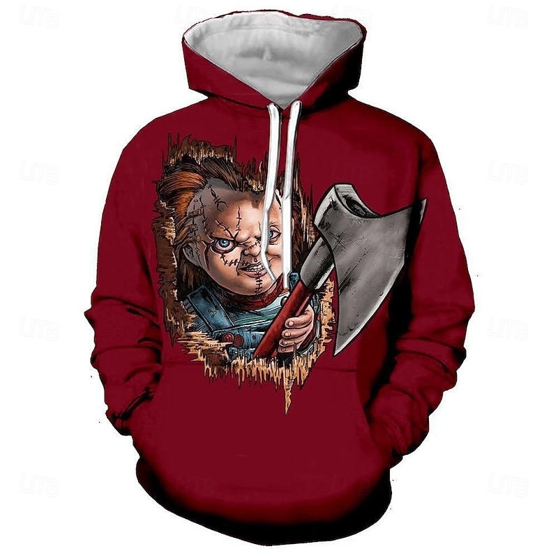 Scary Movie Halloween Chucky Hoodie Cartoon Manga Anime 3D Front Pocket Graphic For Couple's Men's Women's Adults' Halloween Carnival Masquerade 3D Print Casual Daily4