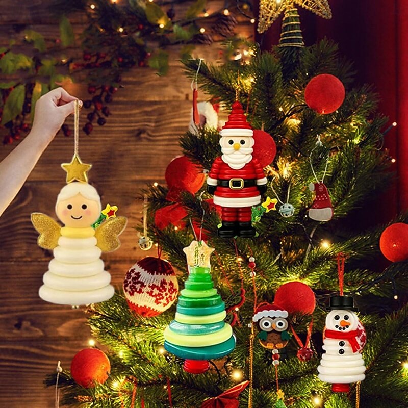 DIY Button Snowman Ornament Kit Fun Christmas Button Ornament Making Set with Christmas Snowman/Santa/Tree Handmade Stacked Colorful Buttons Xmas Hanging Decorations for Family Activity2