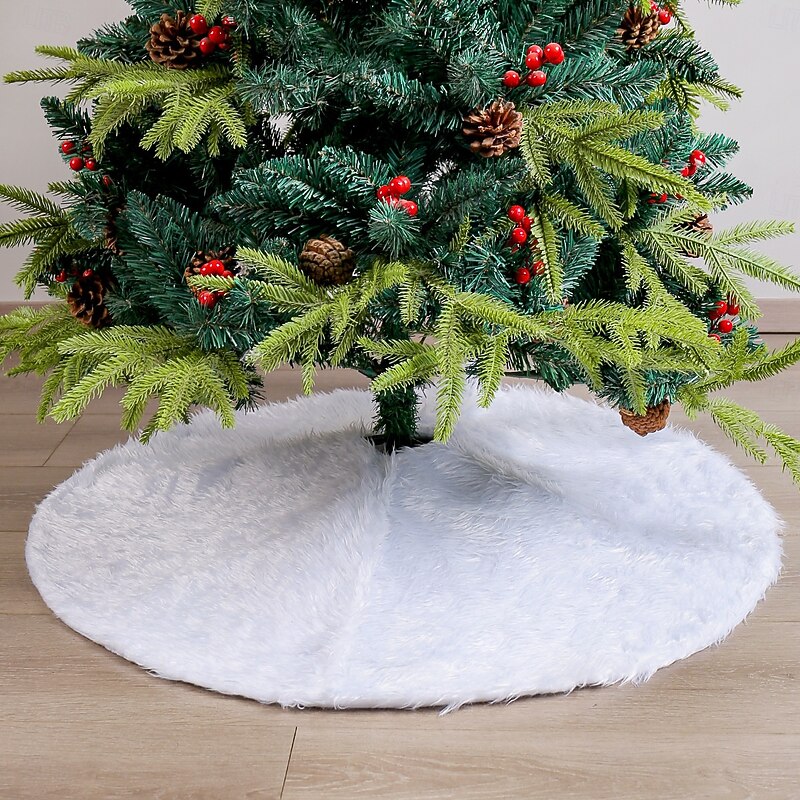 Christmas Tree Skirt White Plush Round Mat Soft Fluffy Carpet For Holiday Party Decoration Christmas Ornament Supplies Indoor Home Floor Decor Prop3