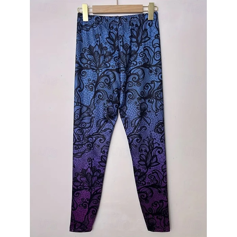 Women's Leggings Vacation Vintage Fashion Full Length High Waist Graphic Abstract Printing Thermal Warm Soft Breathable Stretchy Outdoor Vacation Street Dark red Pink Blue Blue Spring Fall Winter3