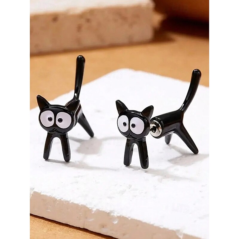 Women's Halloween Black Cat Earrings – Cute Stud and Cartoon Design, Spooky Fun Jewelry for Costume Party & Daily Wear3