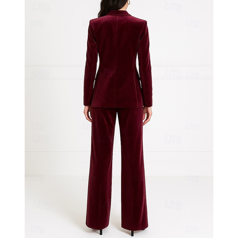 Women's 3 Pieces Velvet Suits Metal Buttons Formal Wedding Guest Formal Evening Elegant Simple Long Sleeve Ankle Length Peak Lapel Single Breasted3