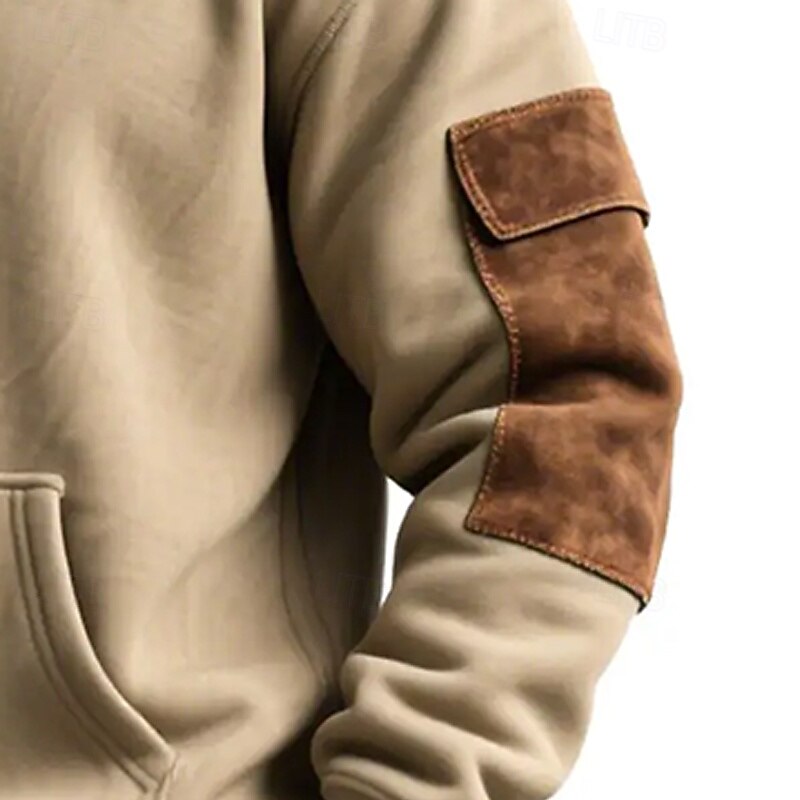 Men's Hoodie Pullover Hoodie Sweatshirt Khaki Hooded Plain Patchwork Pocket Color Block Sports & Outdoor Casual Daily Streetwear Cool Sportswear Spring &  Fall Clothing Apparel Hoodies Sweatshirts3