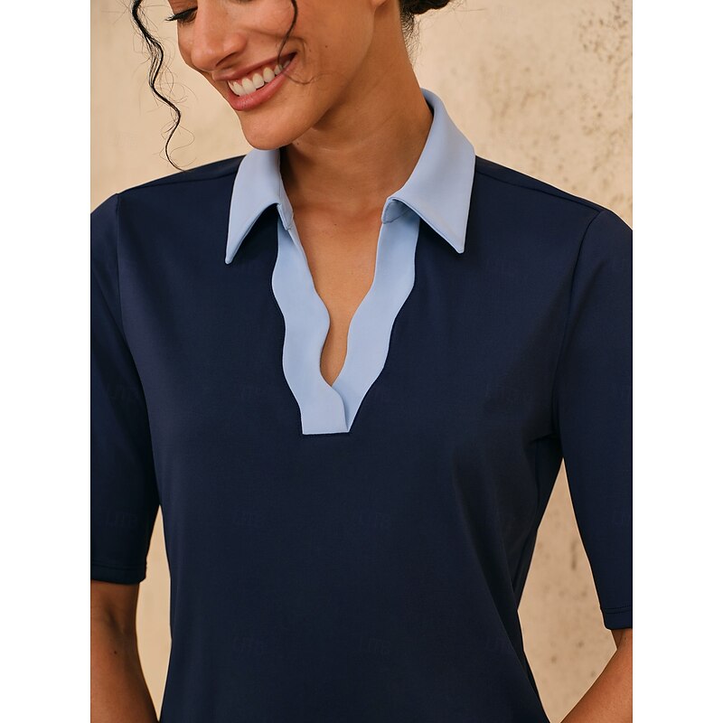 Women's Golf Polo Shirt Navy Blue Half Sleeve Shirt Ladies Golf Attire Clothes Outfits Wear Apparel3