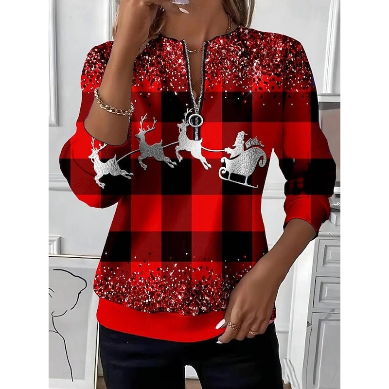 Women's Pullover Sweatshirt Zip Up Sweatshirts Graphic Snowflake Fashion Casual Long Sleeve Crew Neck Regular Tops Street Dailywear Casual Zipper Print Wine Red Spring Fall Winter2
