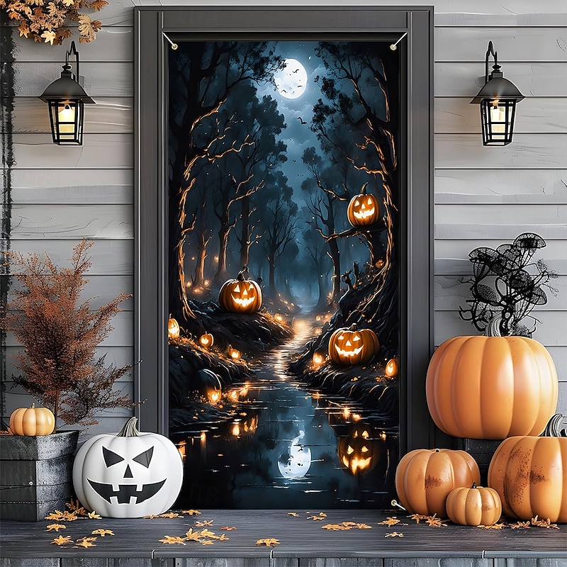 Halloween Posters Door Cover Outdoor Banners Pumpkin 3D Dark Punk Gothic Style Party Dorm Teens Room College Dorm Guys Man Cave Frat Bedroom Shooting Backgrounds Home Decor