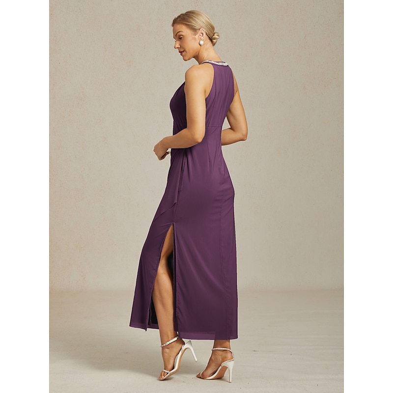 Women's Maxi Dress Sheath Dress Elegant Party Cocktail Solid Color Sleeveless Crew Neck Eggplant Summer2