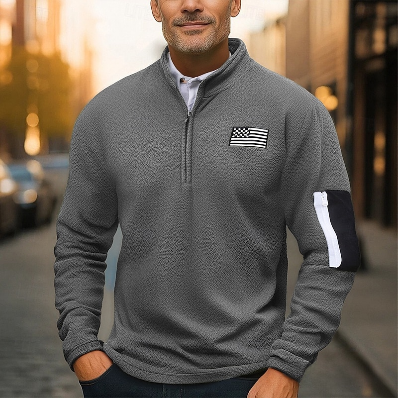 Men's Sweatshirt Fleece Sweatshirt Quarter Zip Sweatshirt Black Army Green Gray Half Zip National Flag Quarter Zip Sports & Outdoor Daily Holiday Polyester Streetwear Basic Casual Fall Winter4