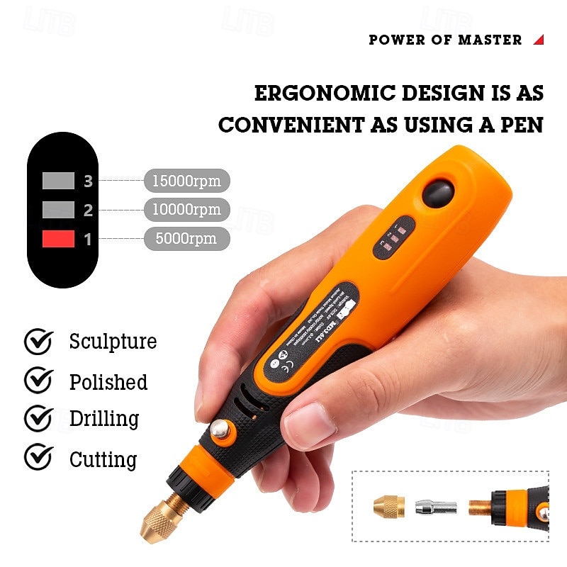 46pcs 3.6v Electric Grinding Pen Lithium Battery Manicure Carving Micro Electric Drill Type-c Grinding and Polishing Machine