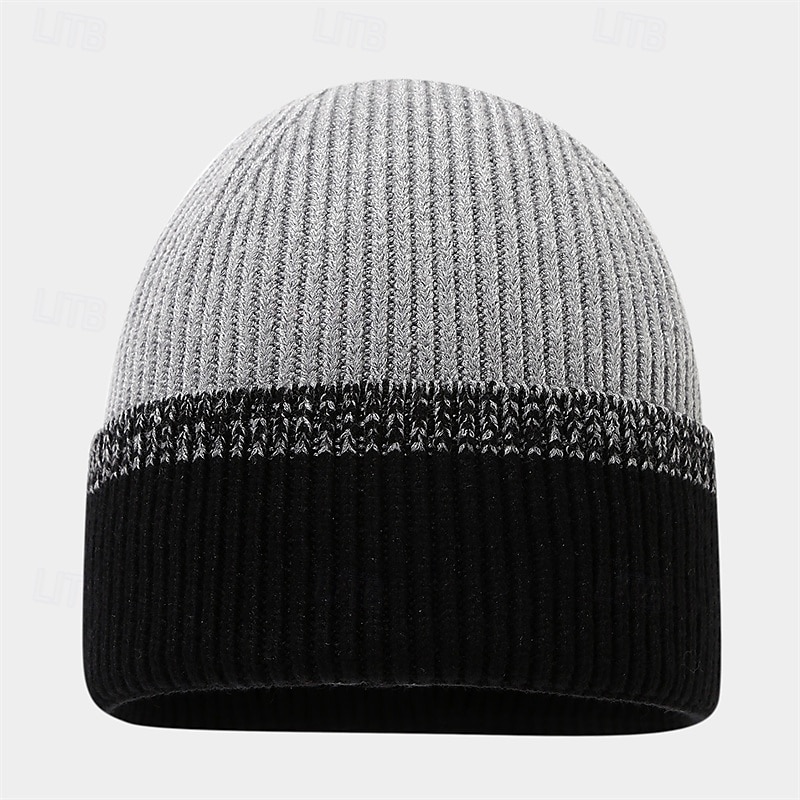Men's Beanie Hat Winter Hats Beanies Hat & Gloves Set Winter Beanie khaki Light Grey Acrylic Fibers 3-Piece Knitted Cozy Daily Wear Going out Color Block Warm2