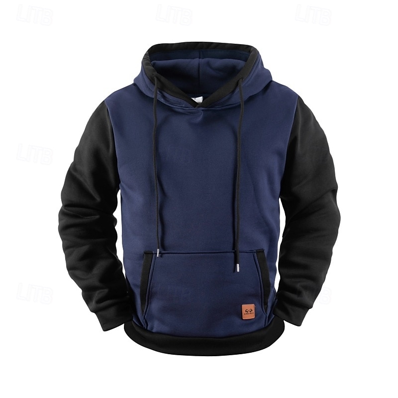 Men's Hoodie Pullover Hoodie Sweatshirt Fleece Hoodie Wine Red Army Green Navy Blue Gray Hooded Plain Patchwork Color Block Sports & Outdoor Casual Daily Streetwear Cool Sportswear Spring &  Fall3