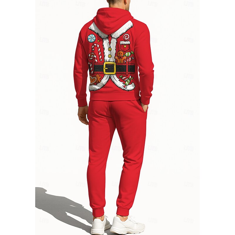 Christmas Men's Hoodie Tracksuit Zip Hoodie Drawstring Pockets Pants Hoodie Sweatshirt Fall Red Green Gym Workout Casual Basketball Baggy Long Sleeve Sport Activewear Stretchy Regular Fit2
