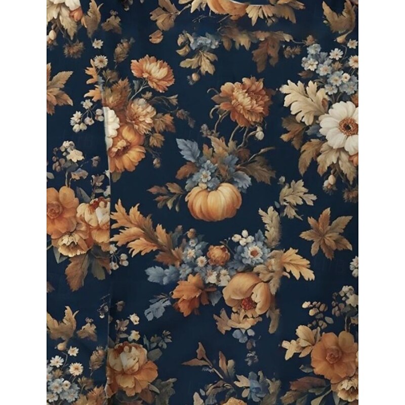 Women's T Shirt Floral Elegant Vintage Fashion Long Sleeve Crew Neck Regular Tops Daily Going out Weekend Print Blue Orange Summer Spring2