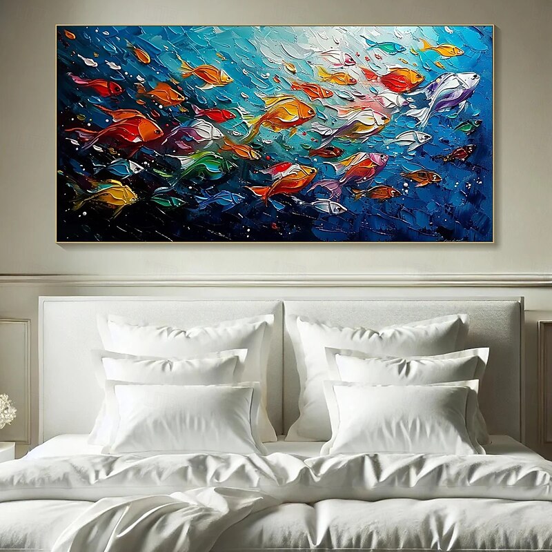 Textured Impasto Colorful Fish Oil Painting