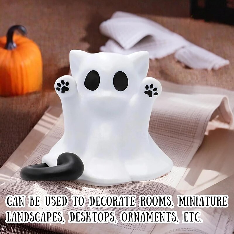 Halloween Cute Ghost Cat Statue Decoration Spooky Figurines Desk Ornament Decorations Cartoon Mini Spooky Halloween Unique Cat Ghost Figurines3