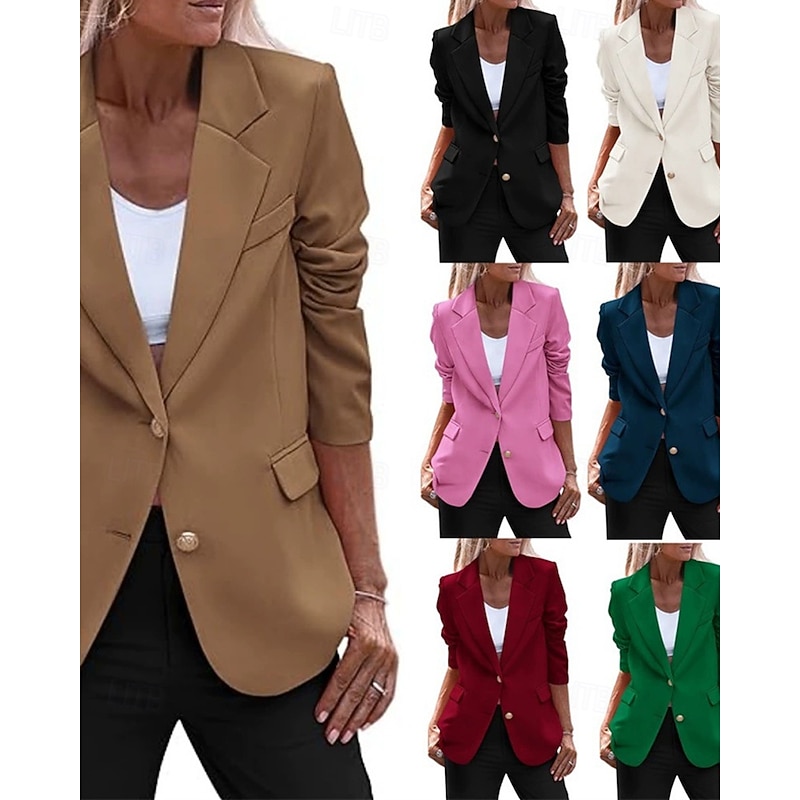 Women's Blazer Comfortable Pocket Elegant Fashion Outdoor Plain Going out Casual Daily Weekend Cardigan Regular Lapel Regular Fit Long Sleeve Outerwear Black Pink Red Spring Fall
