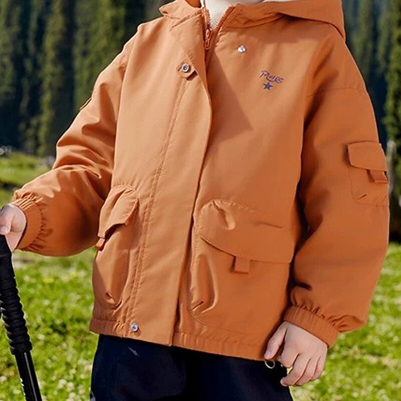 Kids Boys' Hiking Jacket Outdoor Jacket Outerwear Solid Color Long Sleeve Zipper Pocket Comfort Waterproof Windproof Coat Outdoor Fashion Daily Ash Orange Dark Blue Spring Fall 4 years+4