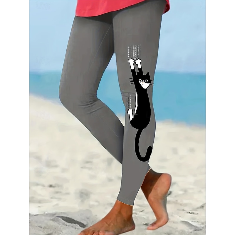 Women's Slacks Leggings Cozy Leggings Vacation Vintage Streetwear Full Length Natural Graphic Animal Elastic Waist Print Comfy Outdoor Comfortable High Elasticity Outdoor Vacation Streetwear Gray - Main Image