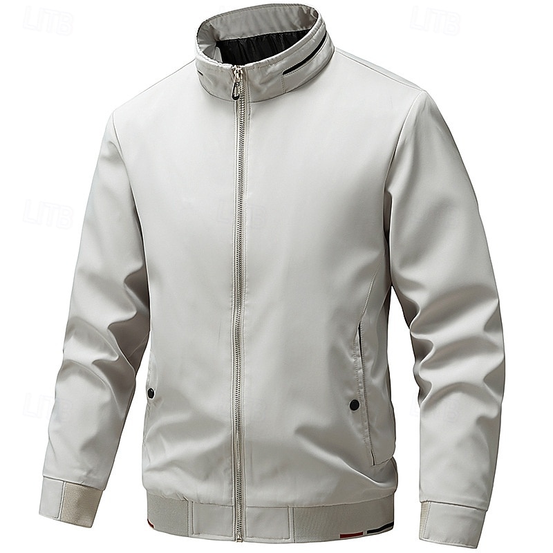 Men's Lightweight Jacket Casual Jacket Vacation Daily Pocket Fall Winter Plain Fashion Classic Stand Collar Regular Black Khaki Gray Jacket