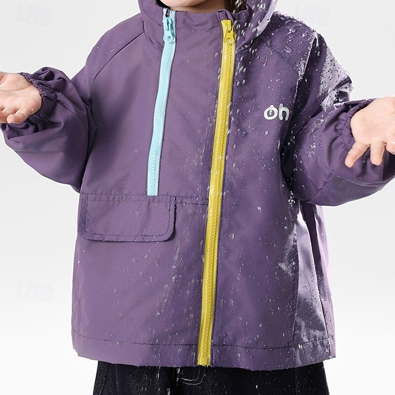 Kids Boys' Hiking Jacket Outdoor Jacket Outerwear Solid Color Long Sleeve Zipper Pocket Comfort Waterproof Windproof Coat Outdoor Fashion Daily Purple Spring Fall 4 years+