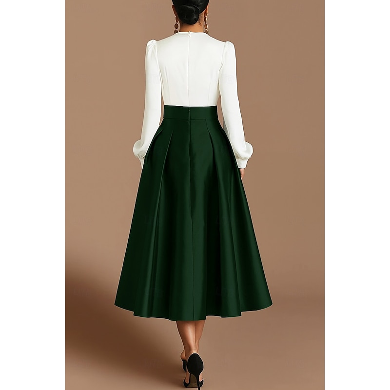 Beach Wedding A-Line Cocktail Dresses Elegant Dress Formal Wedding Guest Tea Length Long Sleeve V Neck Satin with Ruched Dresses2