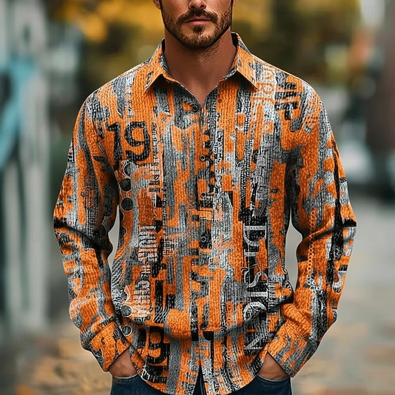 Men's Abstract Art Color-blocking Shirt Button Up Shirt Long Sleeve Vintage Retro Holiday Casual Daily Spring Fall Turndown 3D Print Collared Shirts Red Blue Orange Green2