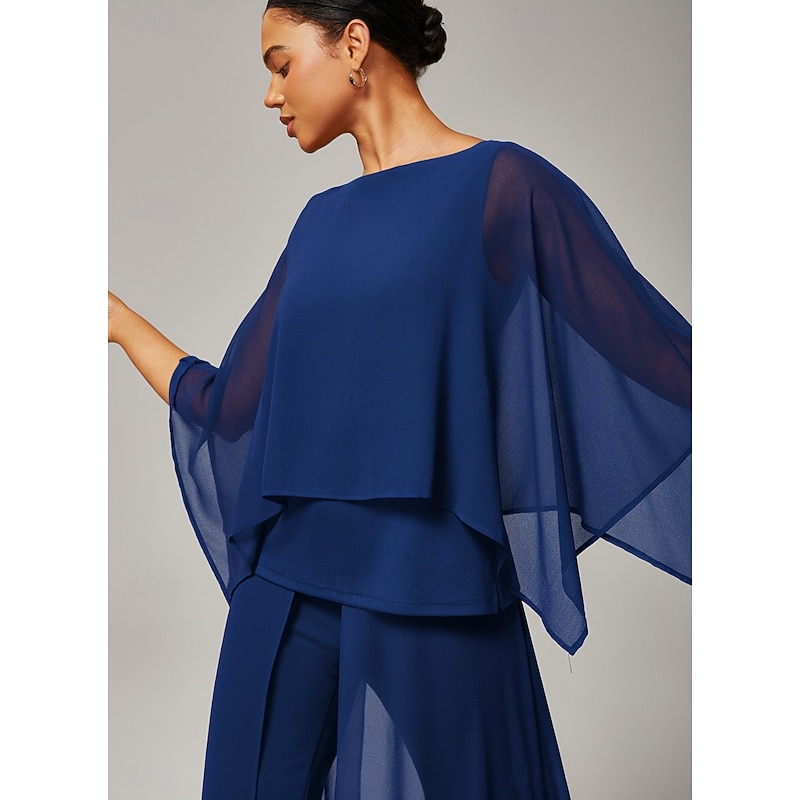 Women's Royal Blue Modal Chiffon Crewneck Sleeveless Cape Top Elegant Stylish Luxurious Casual Vacation Spring Summer Fall
