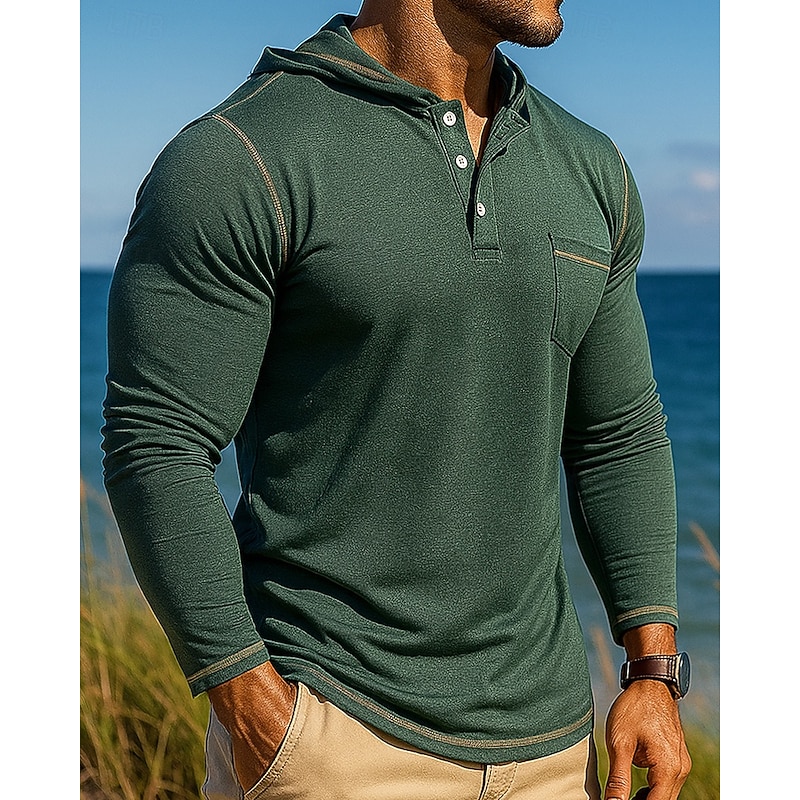 Men's Casual Shirt Hoodied Shirt Long Sleeve Hooded Top Outdoor Breathable Cotton Black Blue Green Tennis Golf Running3