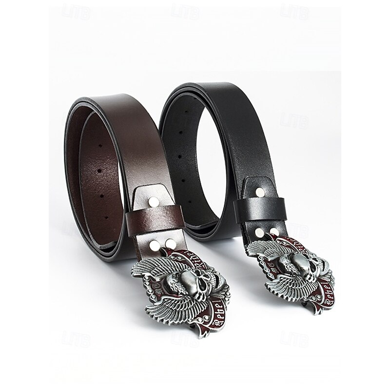 Men's Halloween Genuine Leather Belt with Skull Eagle Buckle – Gothic Punk Rock Biker Style Accessory for Parties and Festivals4