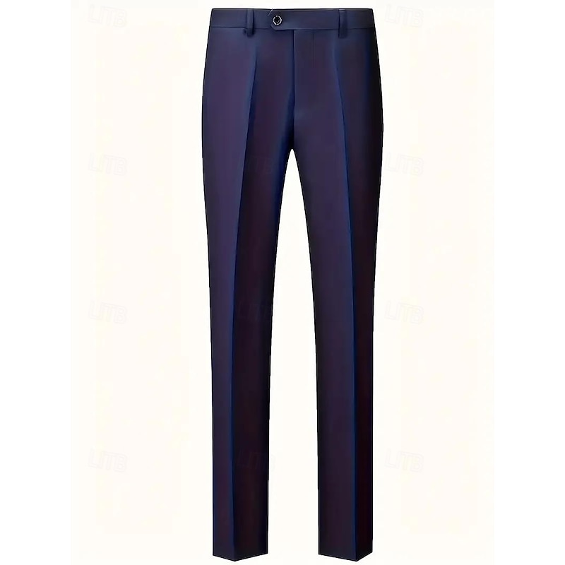 Men's Wedding Party Business Suits Notch Lapel Black Dark Blue Formal Solid Colored Tailored Fit 2 Piece Single Breasted Two-buttons4