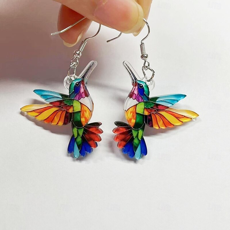 Colorful Hummingbird Earrings, 2D Acrylic Bird Dangle Earrings, Fashion Retro Jewelry for Women, 2024 New Trendy Statement Earrings4