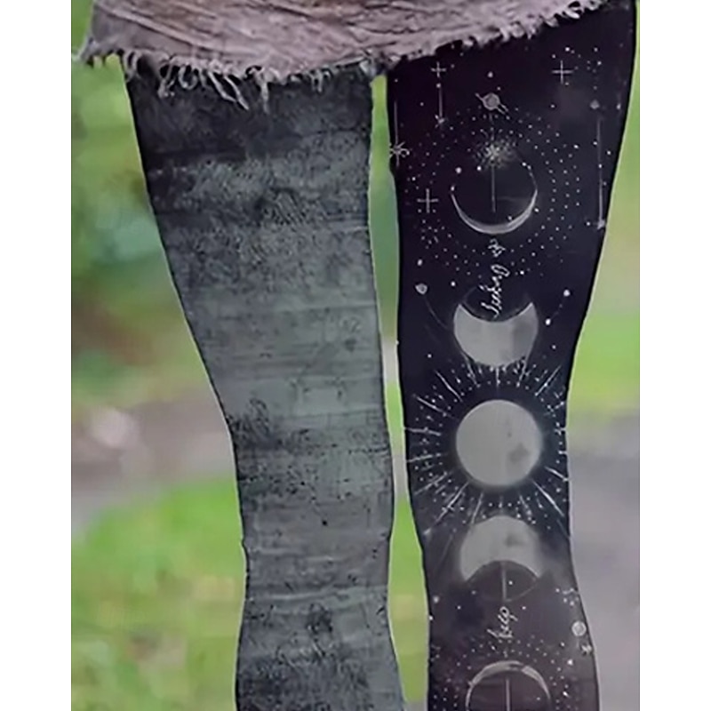 Women's Leggings Cozy Leggings Ethnic Style Basic Casual Full Length High Waist Moon Printing Thermal Warm Comfortable Stretchy Casual Daily Holiday Black Fall Winter Slim Fit2
