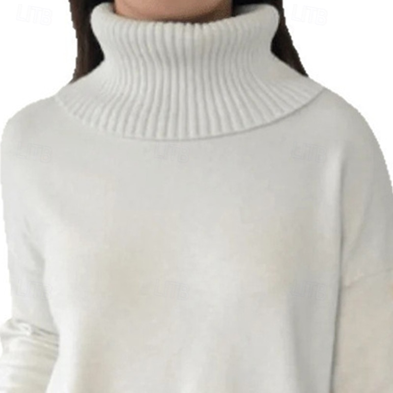 Women's Sweater Fashion Streetwear Casual Pure Color Ribbed Turtleneck Knitted Long Sleeve Regular Tops Knit Outdoor Daily Weekend White Fall Winter2