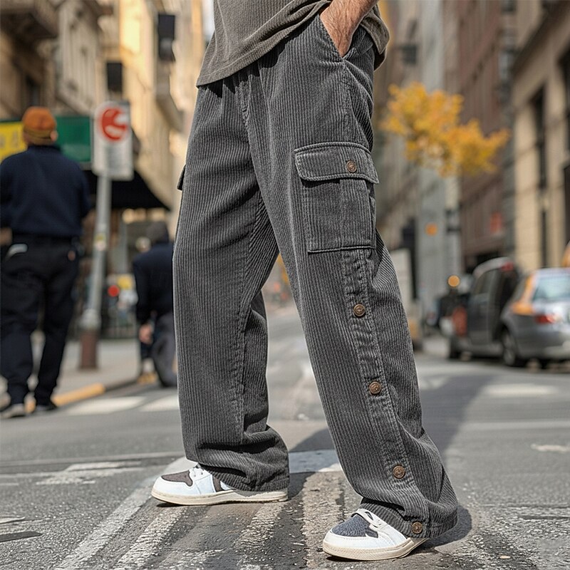 Men's Cargo Pants Cargo Trousers Corduroy Pants Zipper Pocket Buttons Solid Color Plain Soft Breathable Full Length Formal Office Work Vacation Stylish Navy Blue Green Micro-elastic3
