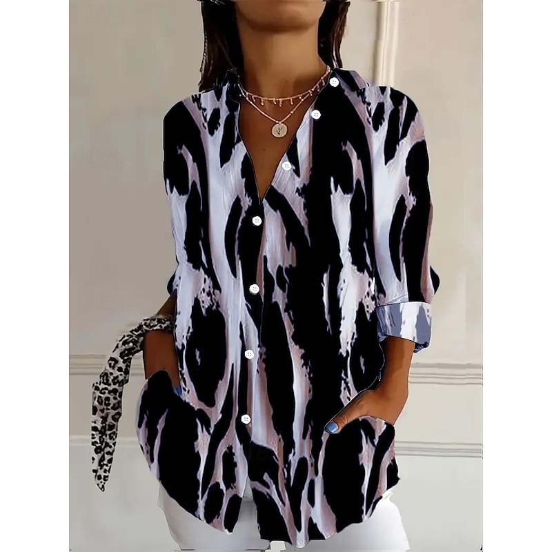 Women's Shirt Blouse Graphic Vintage Tropical Daily Long Sleeve 3/4 Length Sleeve Shirt Collar Regular Tops Daily Holiday Going out Buttons White Blue Purple Spring Fall Winter Spring, Fall, Winter3
