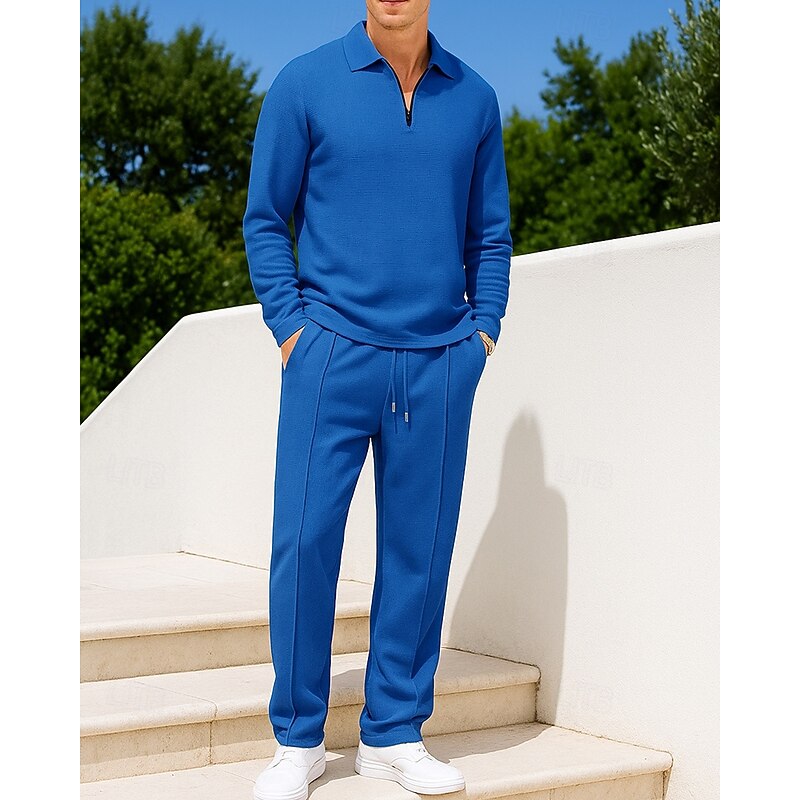 Men's 2 Piece Tracksuit Sweatsuit Sets Lounge Outfits  Quarter Zipper Solid Colored Clothing Suit Fall Black White Outdoor Travel Sports Moisture Wicking Long Sleeve Sport Activewear Micro-elastic4