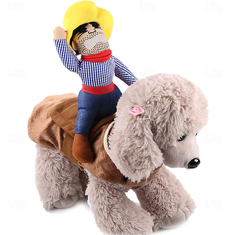 Large Cowboy Rider Dog Costume - Adjustable Pet Apparel for Halloween & Parties, Fits Pets 38.5-99lb, for Autumn, Spring