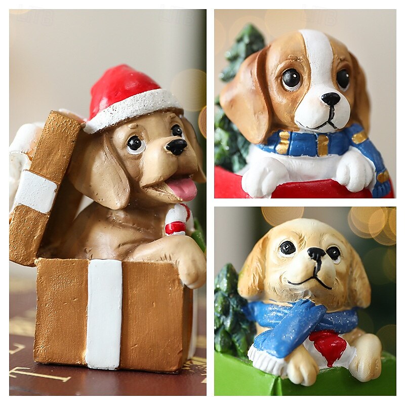 Christmas Resin Puppy Figurine Decoration, Cute Dog Ornament Gift for Holiday, Mini Resin Statue for Xmas Tree, Tabletop, Window Display, Home Decor Accessories4