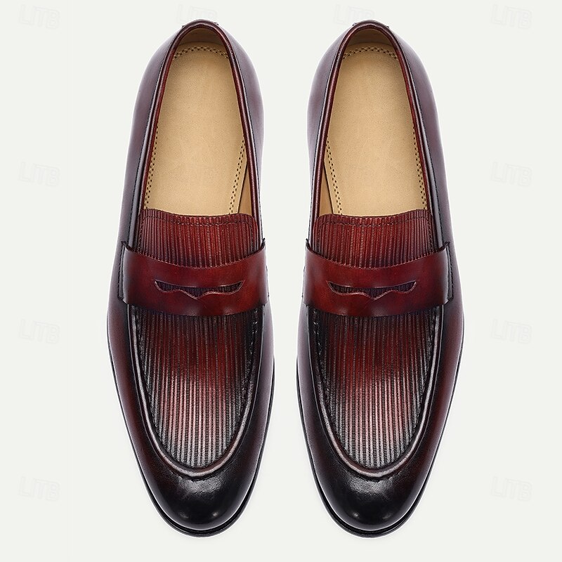 Men's Burgundy Penny Loafers – Classic Slip-On Dress Shoes with Round Toe for Business, Office and Formal Events4
