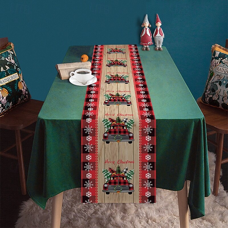 Christmas Table Runner, Holiday Snowflake Plaid and Snowman Print, Festive Xmas Tablecloth and Dining Mat Decoration4