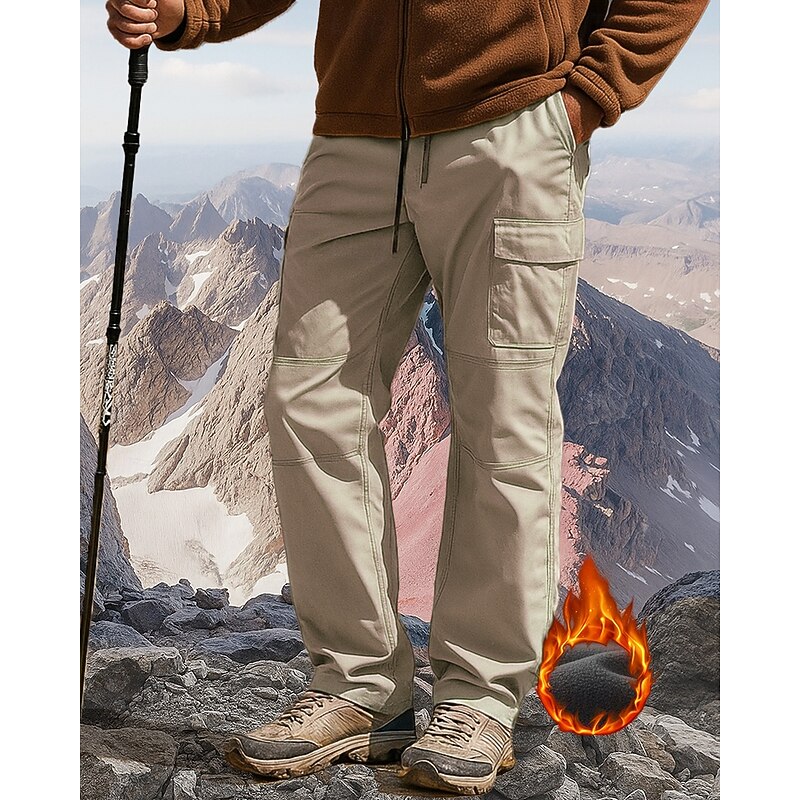 Men's Cargo Pants Hiking Pants Trousers Hiking Trousers Fleece Pants Outdoor Regular Fit Waterproof Windproof Warm Pants / Trousers Pocket Elastic Waist Black Khaki Camping / Hiking Hunting Climbing4