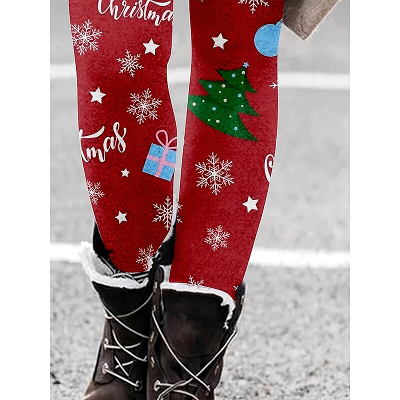 Women's Slacks Leggings Cozy Leggings Vacation Vintage Streetwear Full Length NaturalPantsUgly Christmas Graphic Snowflake Christmas Elastic Waist Print Comfy Outdoor Comfortable Stretchy Outdoor3