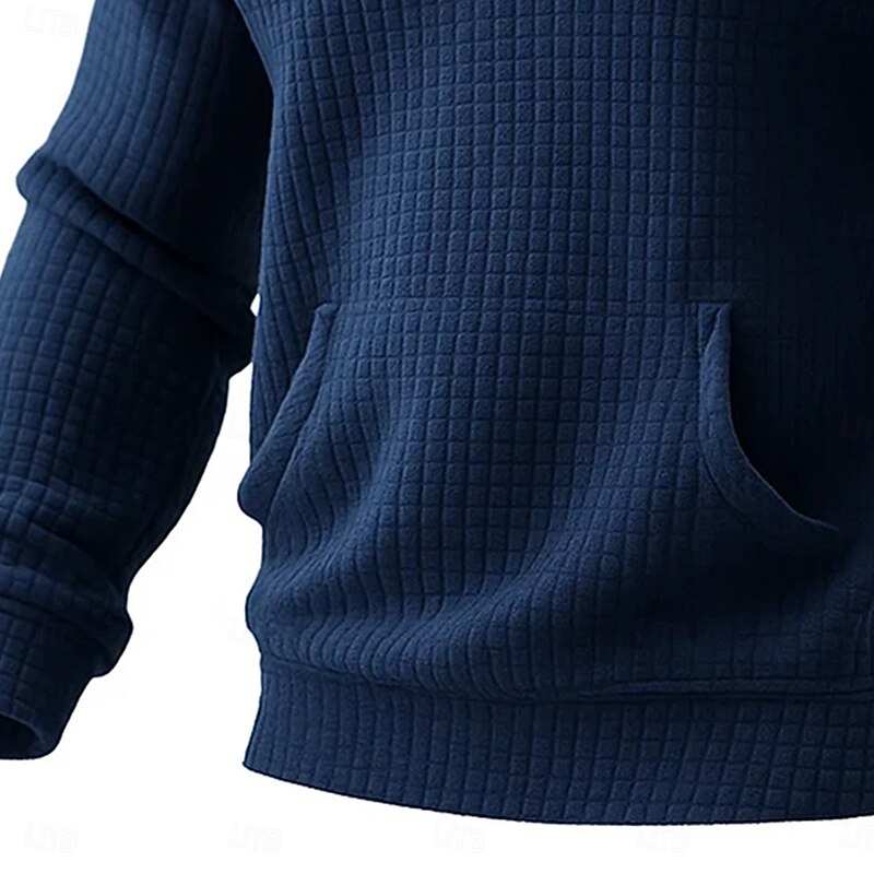 Men's Hoodie Waffle Hoodies Pullover Hoodie Sweatshirt Navy Blue Khaki Light Grey Dark Gray Hooded Henley Plain Patchwork Color Block Sports & Outdoor Casual Daily Streetwear Cool Sportswear Fall4